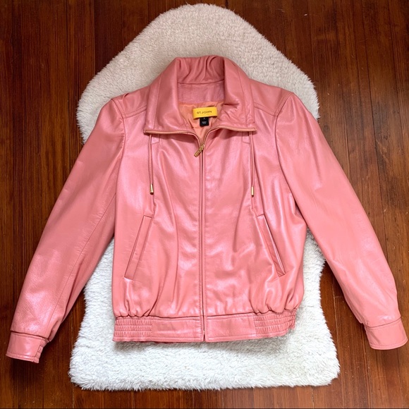 St John Pink Iridescent Leather Jacket 